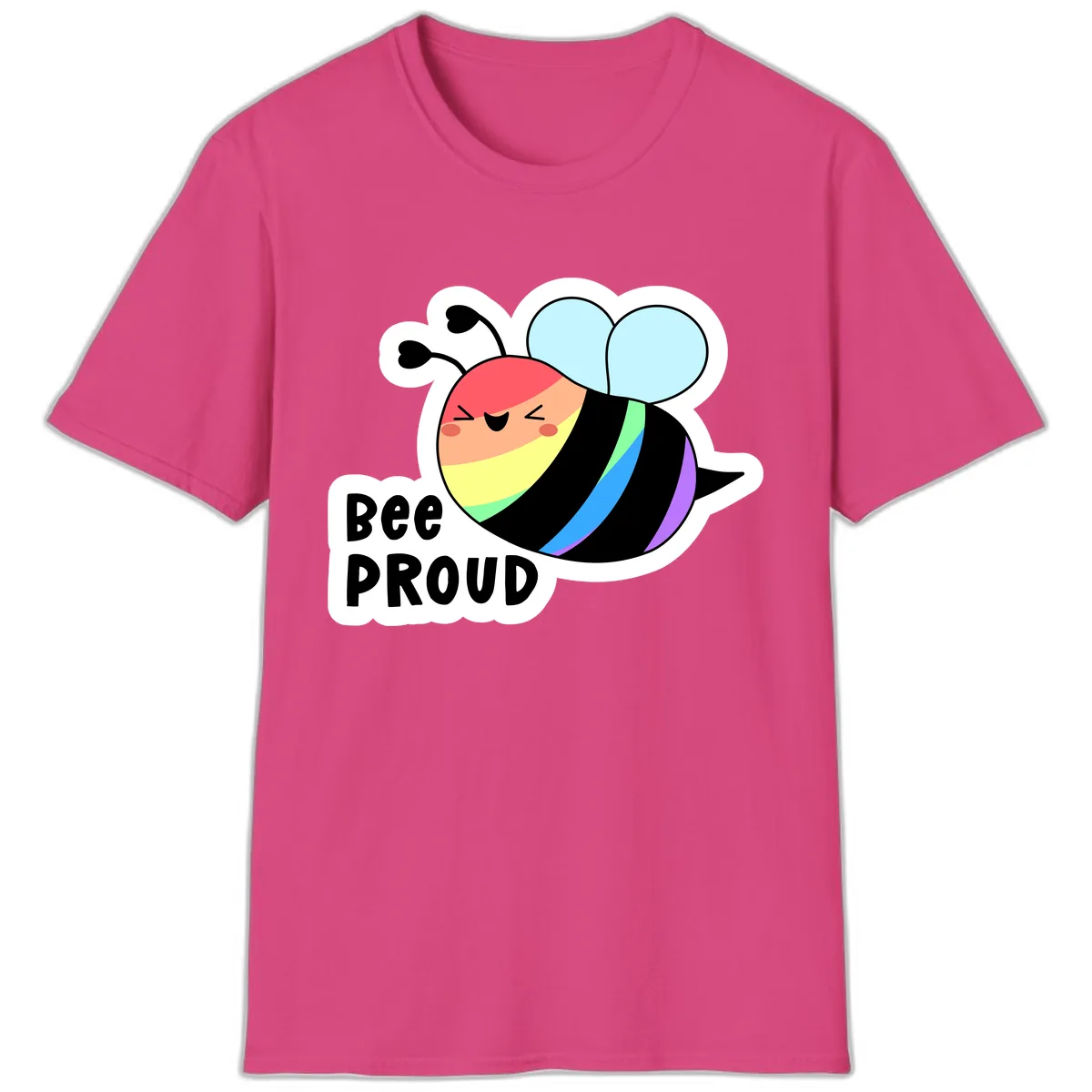 Bee Proud Rainbow Stripes T-Shirt in Heliconia