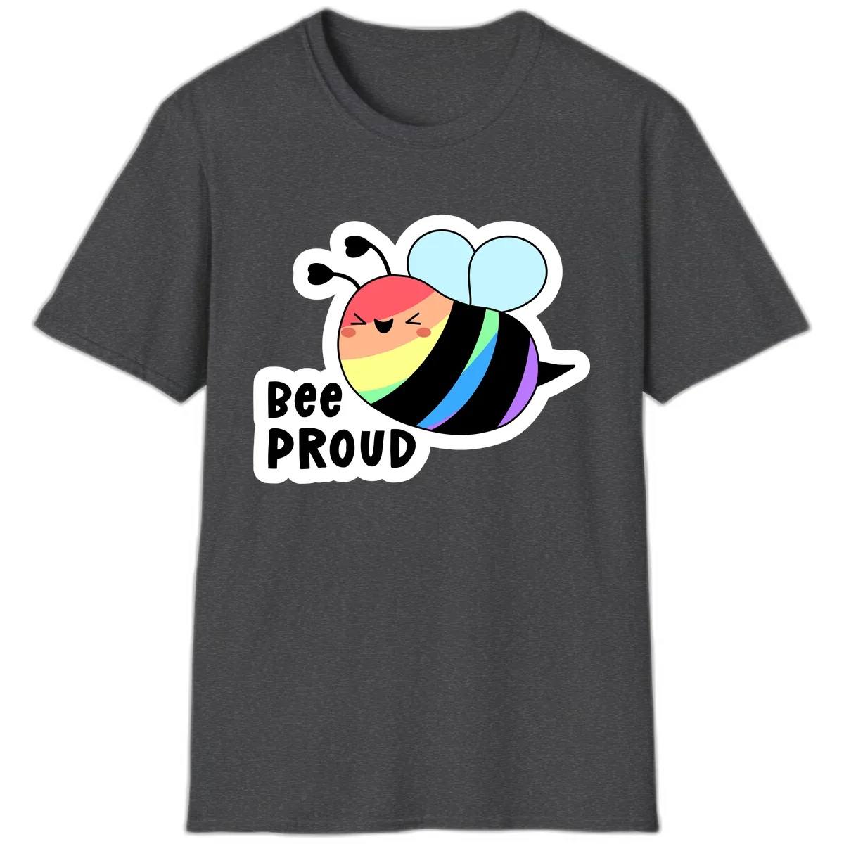 Bee Proud Rainbow Stripes T-Shirt in Dark Heather