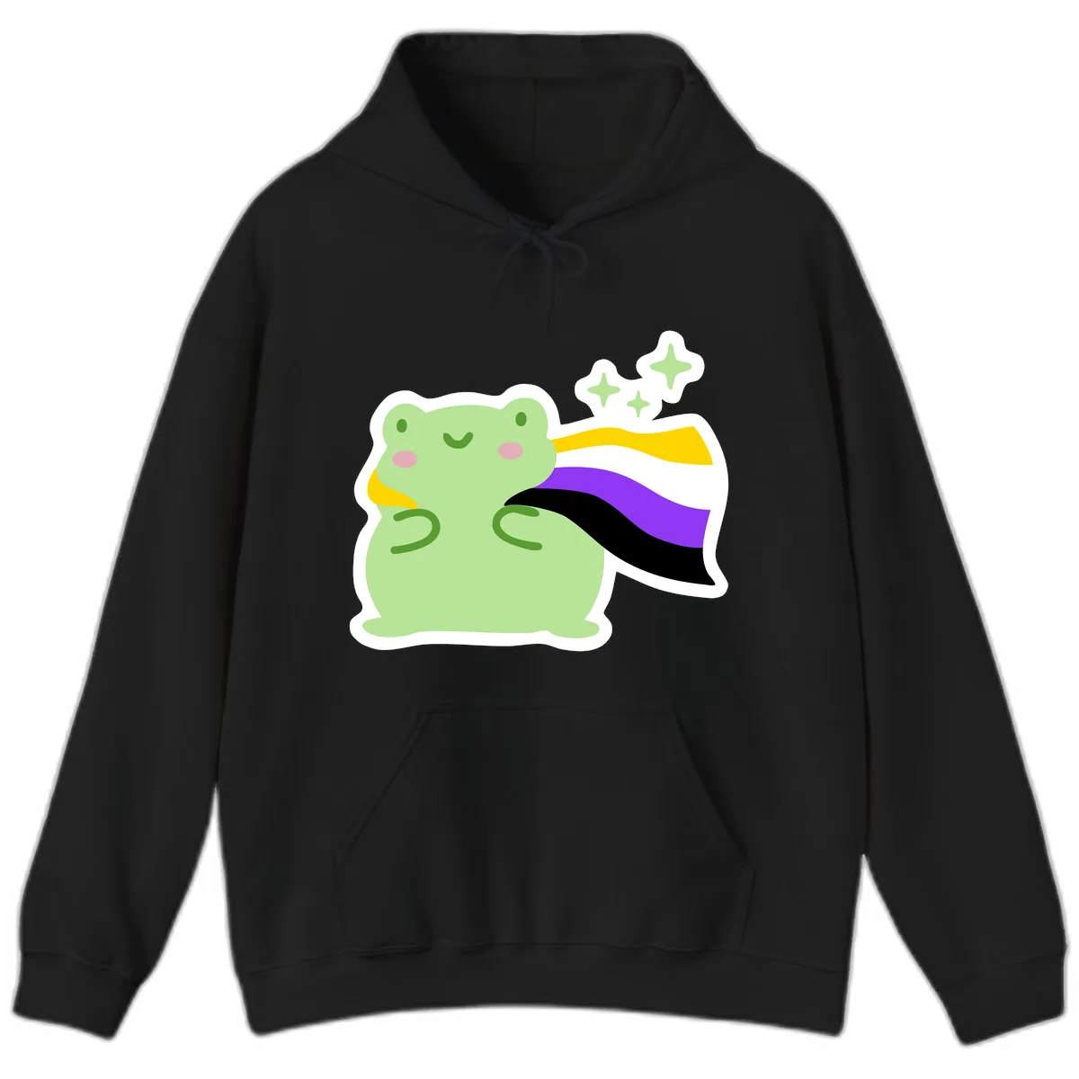 Magical Pride Frog With Rainbow Cape Hoodie in Black