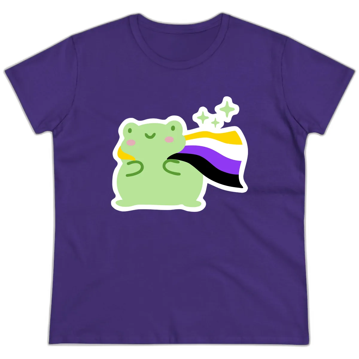 Magical Pride Frog With Rainbow Cape Ladies Tee in Purple