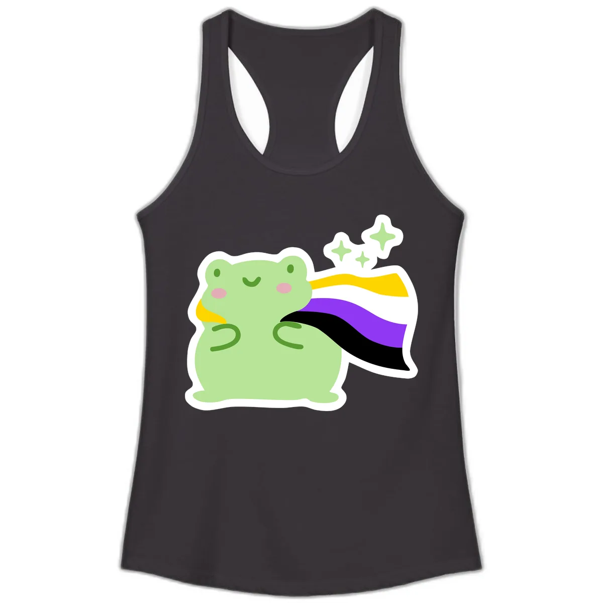 Magical Pride Frog With Rainbow Cape Ladies Tank in Black