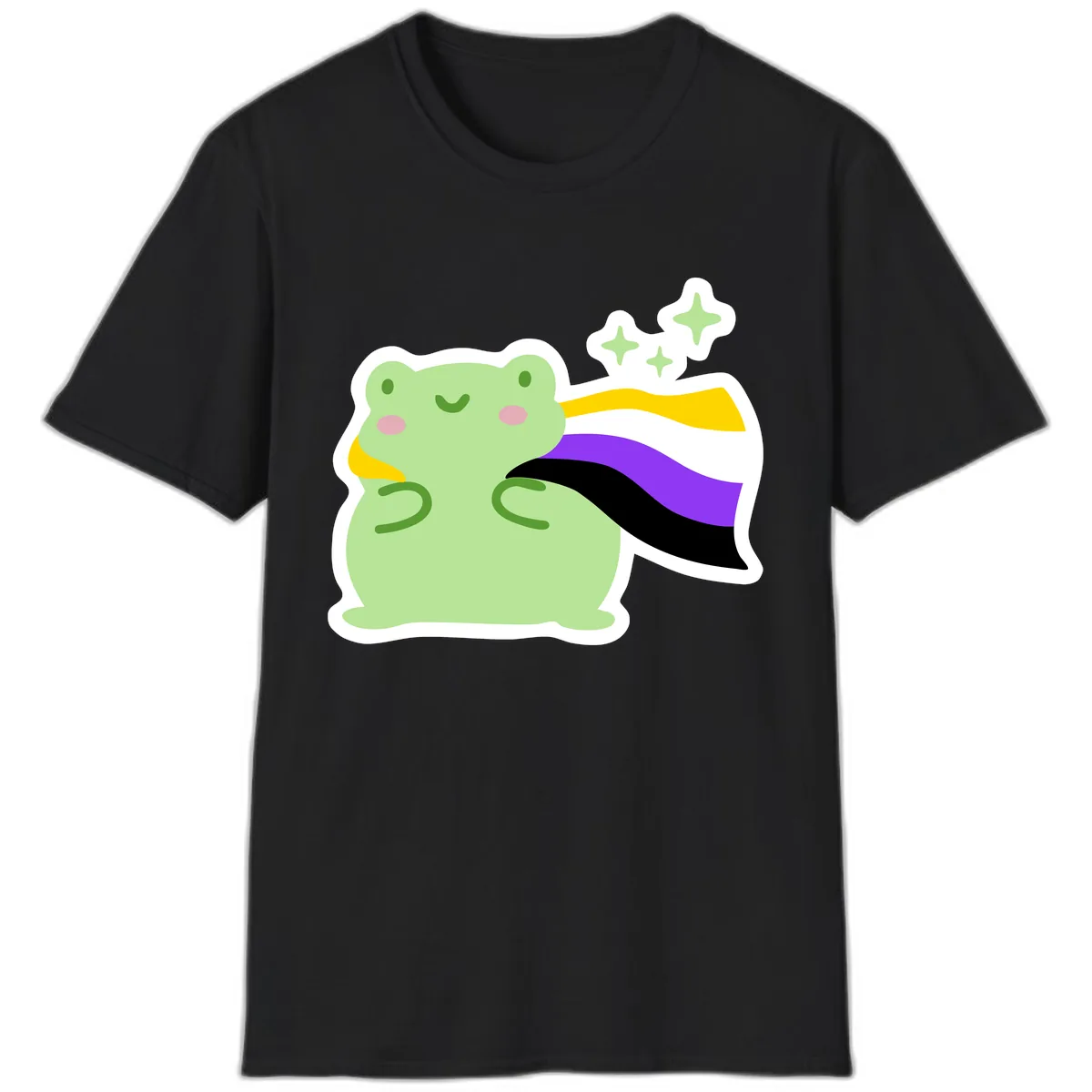 Magical Pride Frog With Rainbow Cape T-Shirt in Black