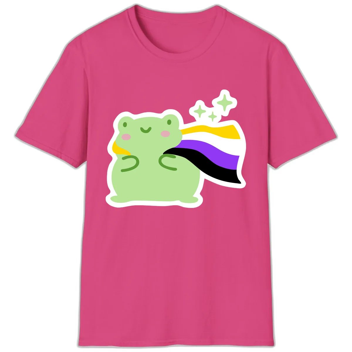 Magical Pride Frog With Rainbow Cape T-Shirt in Heliconia