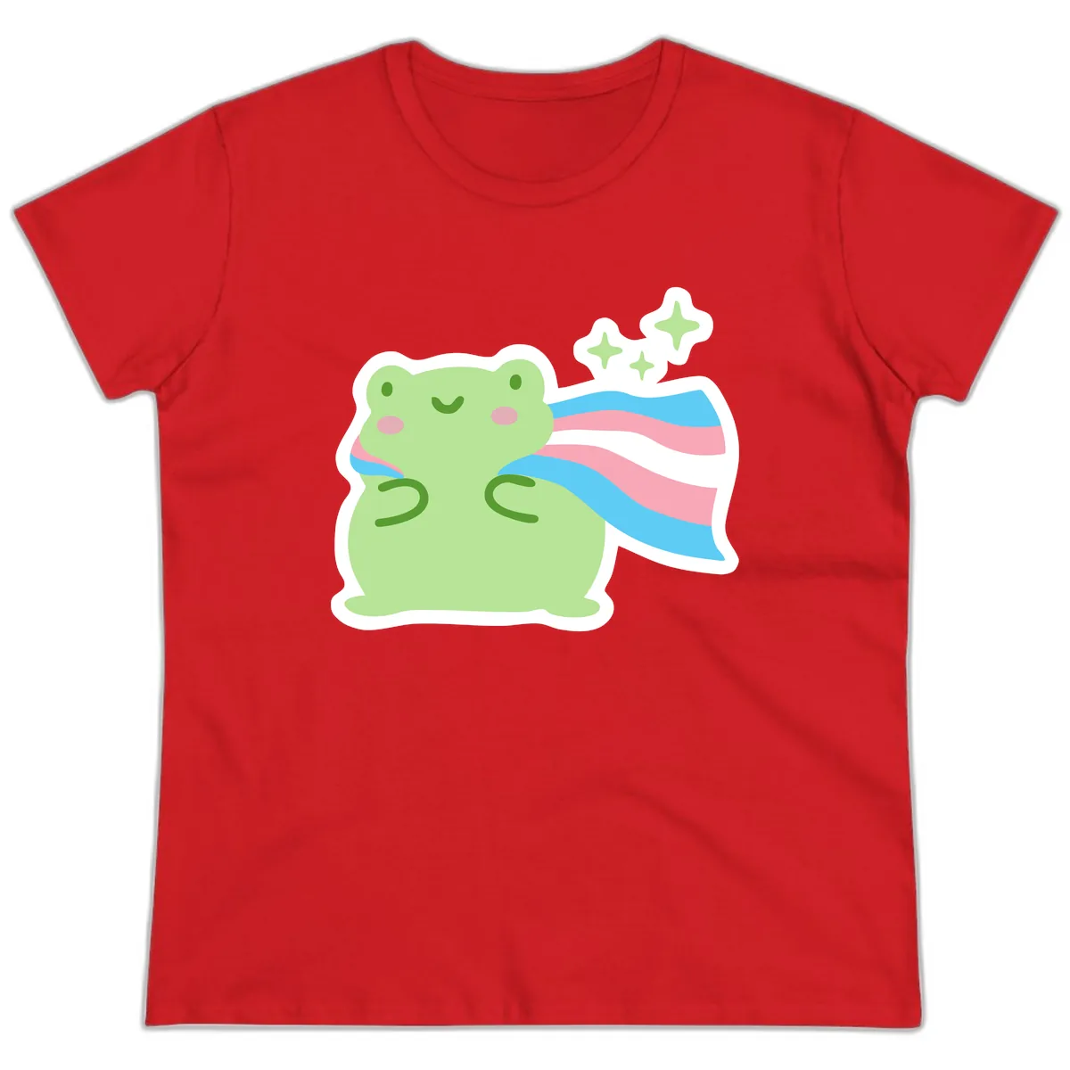 Magical Frog With Sparkles And Cape Ladies Tee in Red