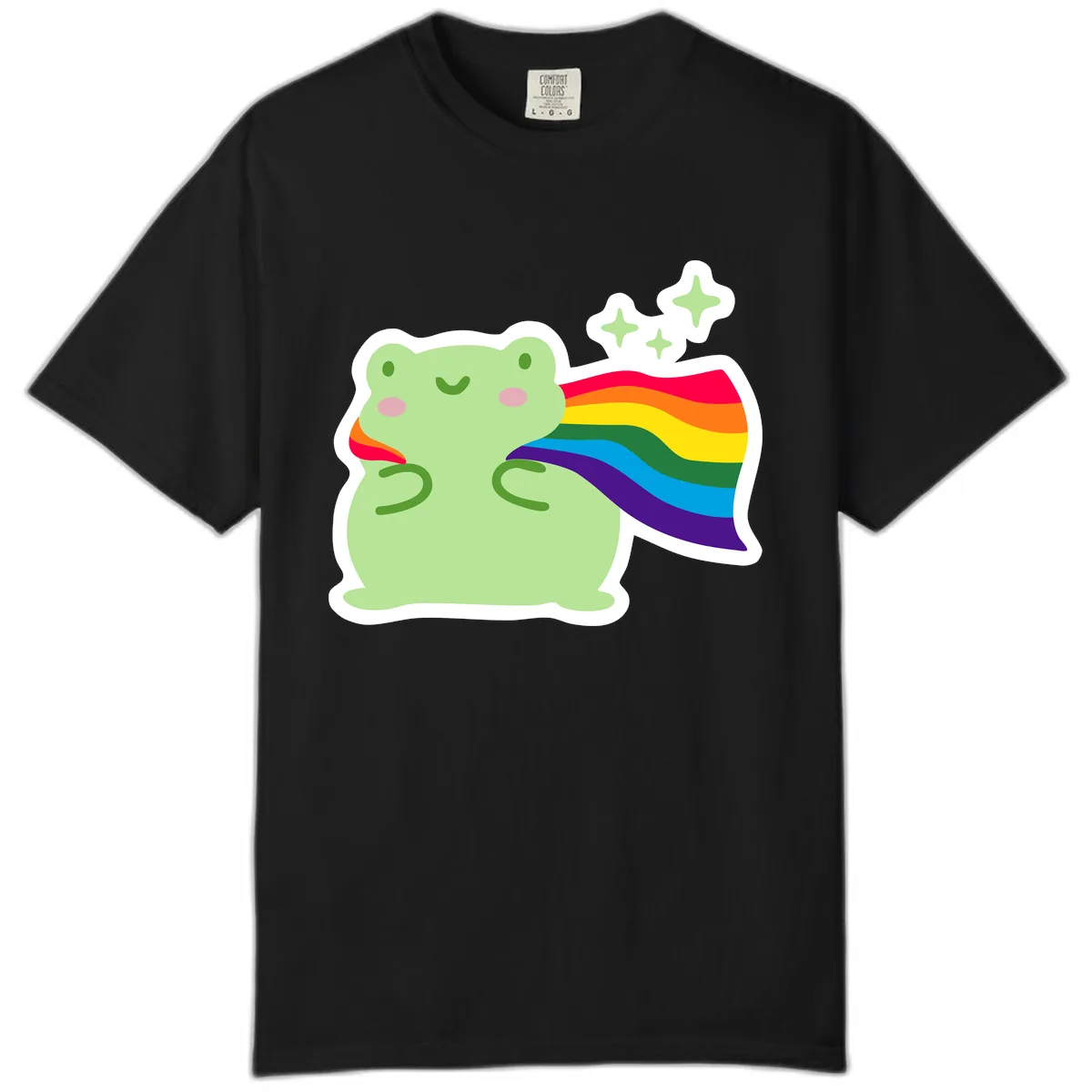 Rainbow Pride Frog With Sparkles Comfort Color in Black