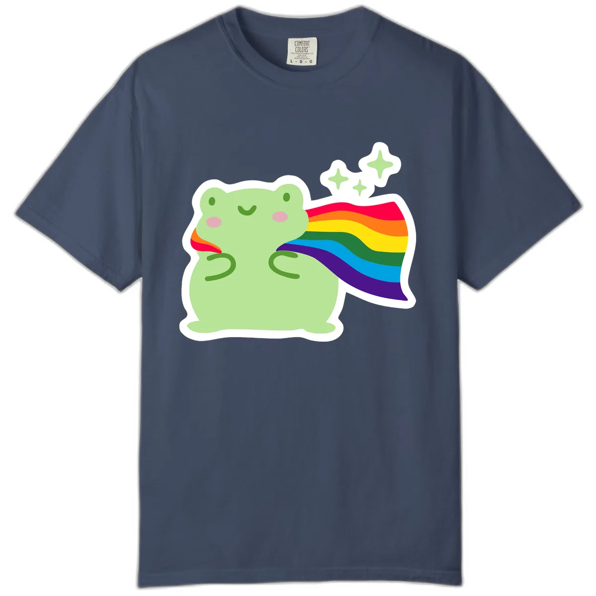 Rainbow Pride Frog With Sparkles Comfort Color in Midnight