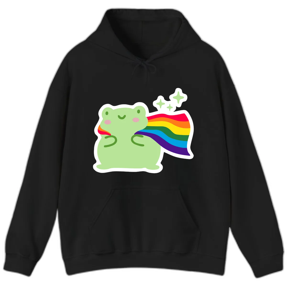 Rainbow Pride Frog With Sparkles Hoodie in Black