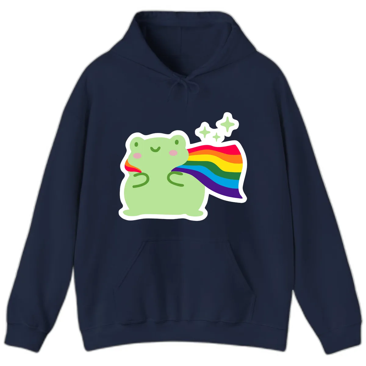 Rainbow Pride Frog With Sparkles Hoodie in Navy