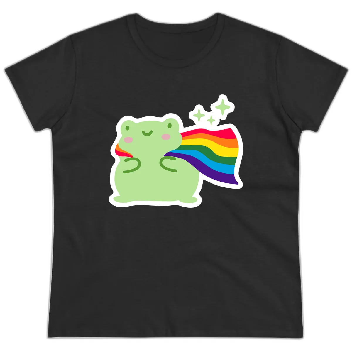 Rainbow Pride Frog With Sparkles Ladies Tee in Black