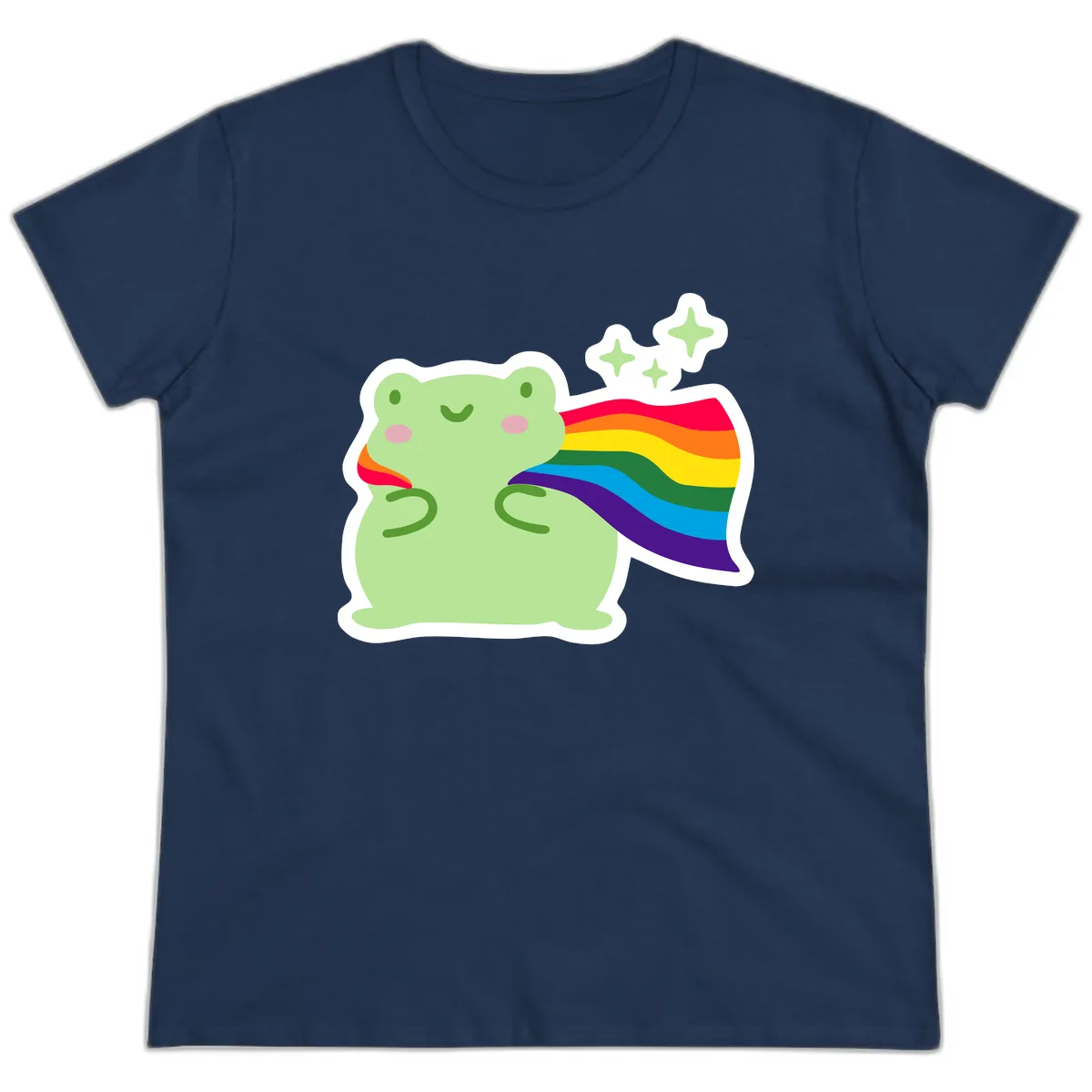 Rainbow Pride Frog With Sparkles Ladies Tee in Navy