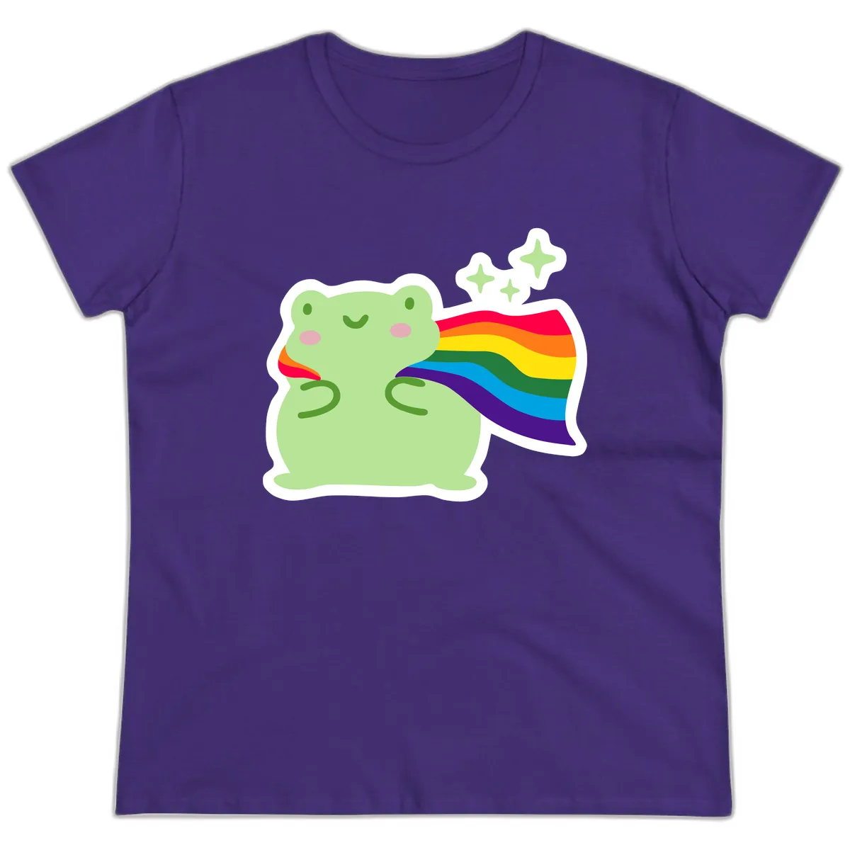 Rainbow Pride Frog With Sparkles Ladies Tee in Purple