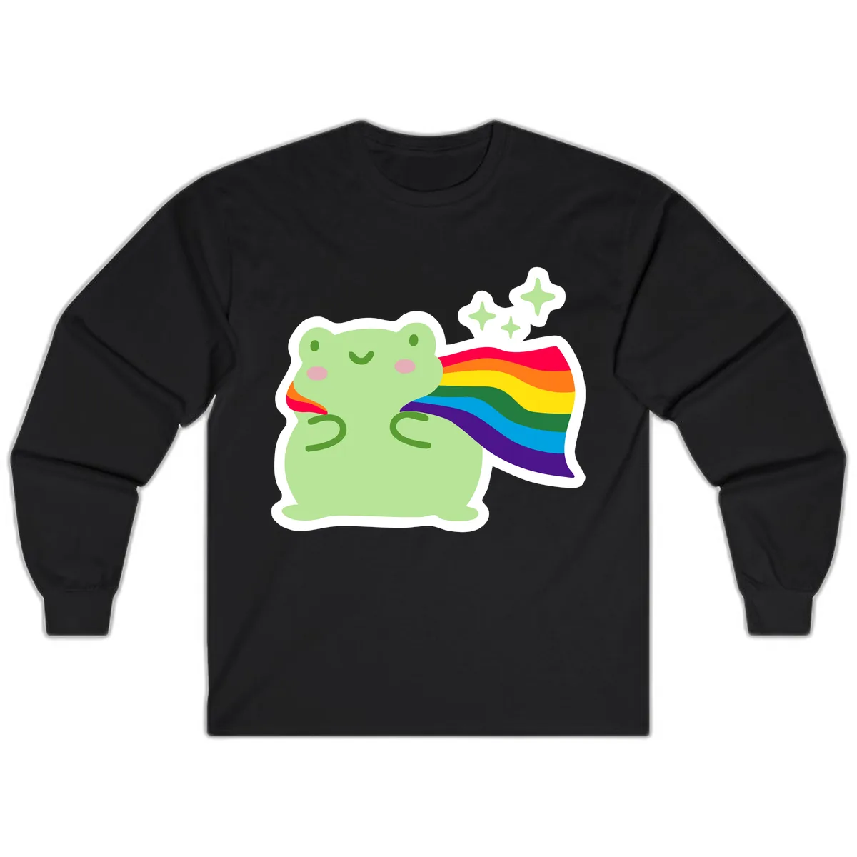 Rainbow Pride Frog With Sparkles Long Sleeve in Black