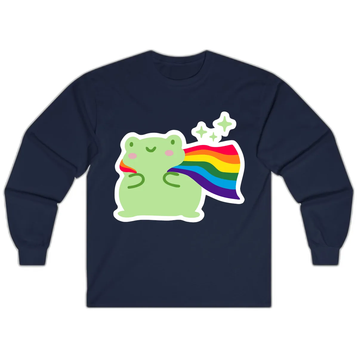 Rainbow Pride Frog With Sparkles Long Sleeve in Navy