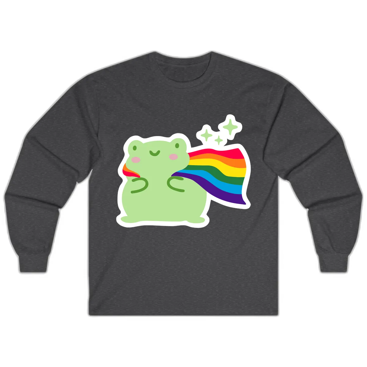 Rainbow Pride Frog With Sparkles Long Sleeve in Dark Heather