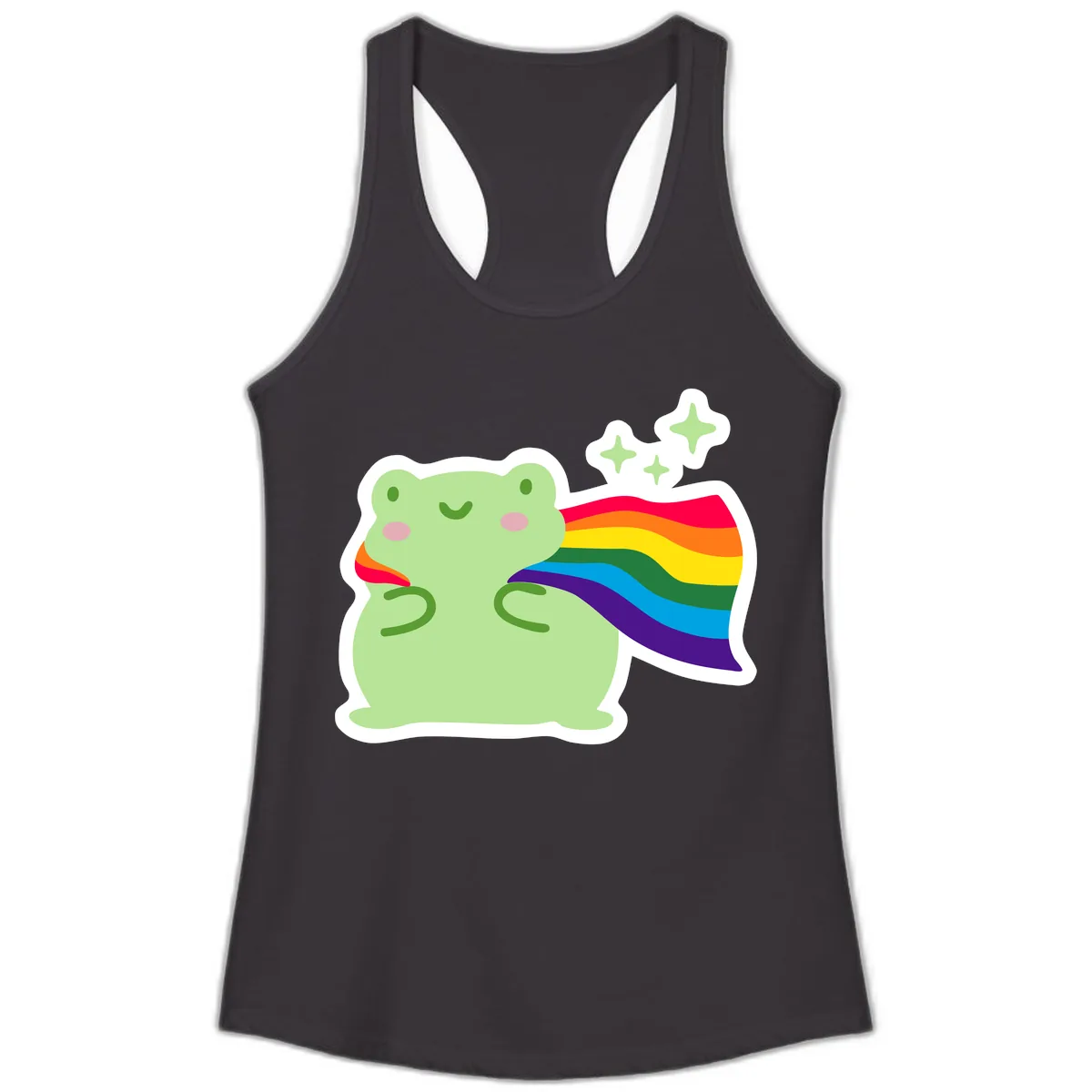 Rainbow Pride Frog With Sparkles Ladies Tank in Black