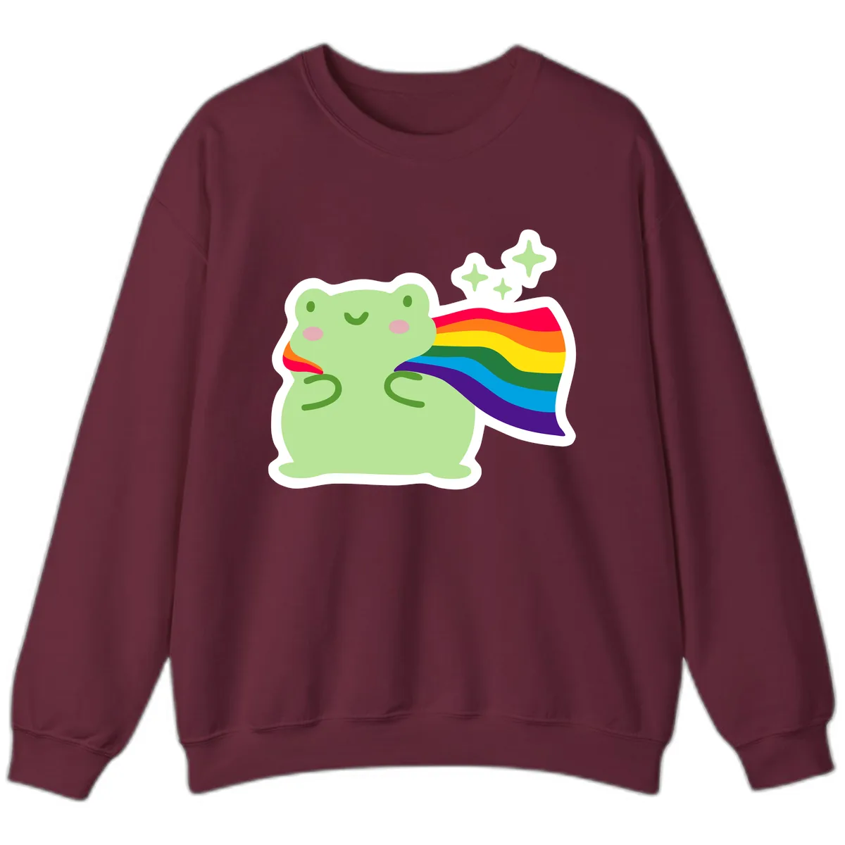 Rainbow Pride Frog With Sparkles Sweatshirt in Maroon