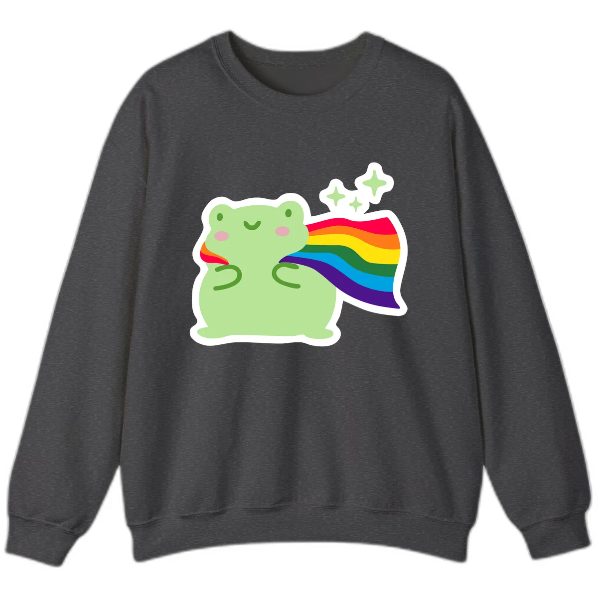Rainbow Pride Frog With Sparkles Sweatshirt in Dark Heather