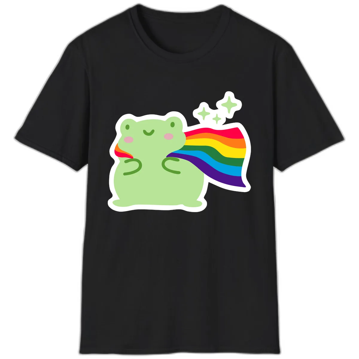 Rainbow Pride Frog With Sparkles T-Shirt in Black