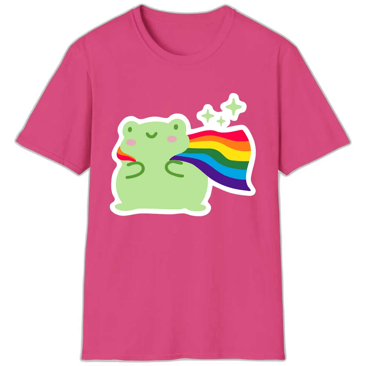 Rainbow Pride Frog With Sparkles T-Shirt in Heliconia