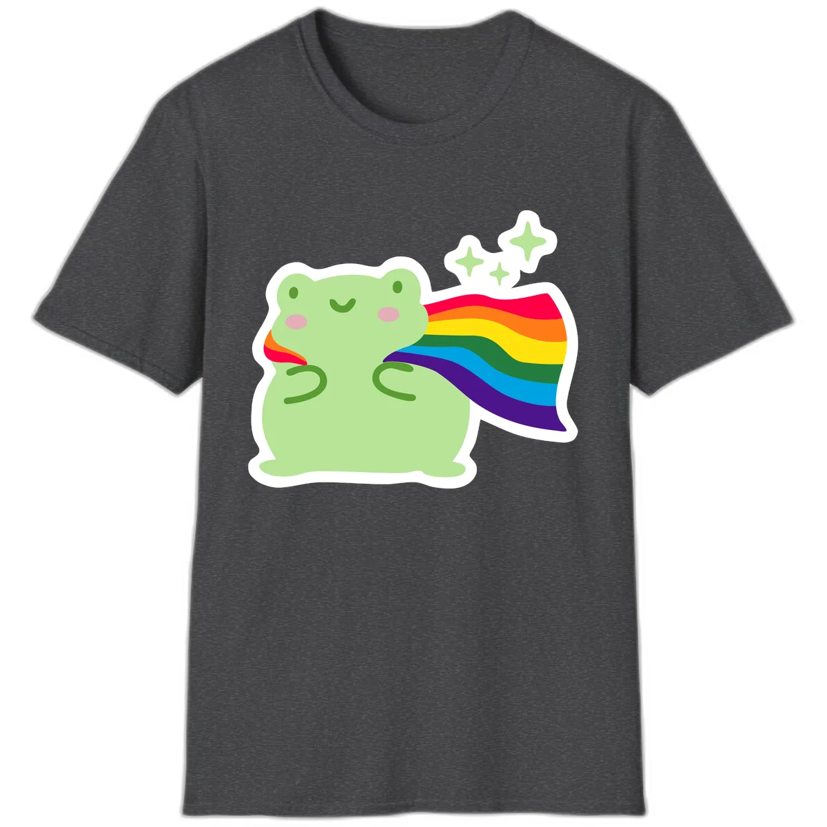 Rainbow Pride Frog With Sparkles T-Shirt in Dark Heather