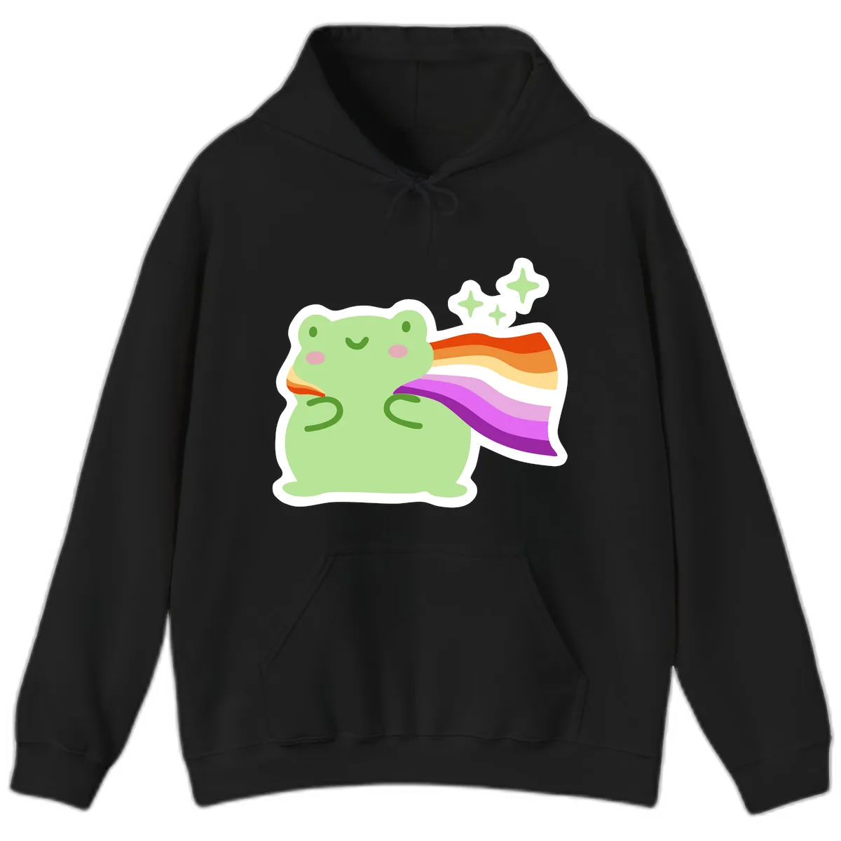 Rainbow Pride Frog With Stars Hoodie in Black