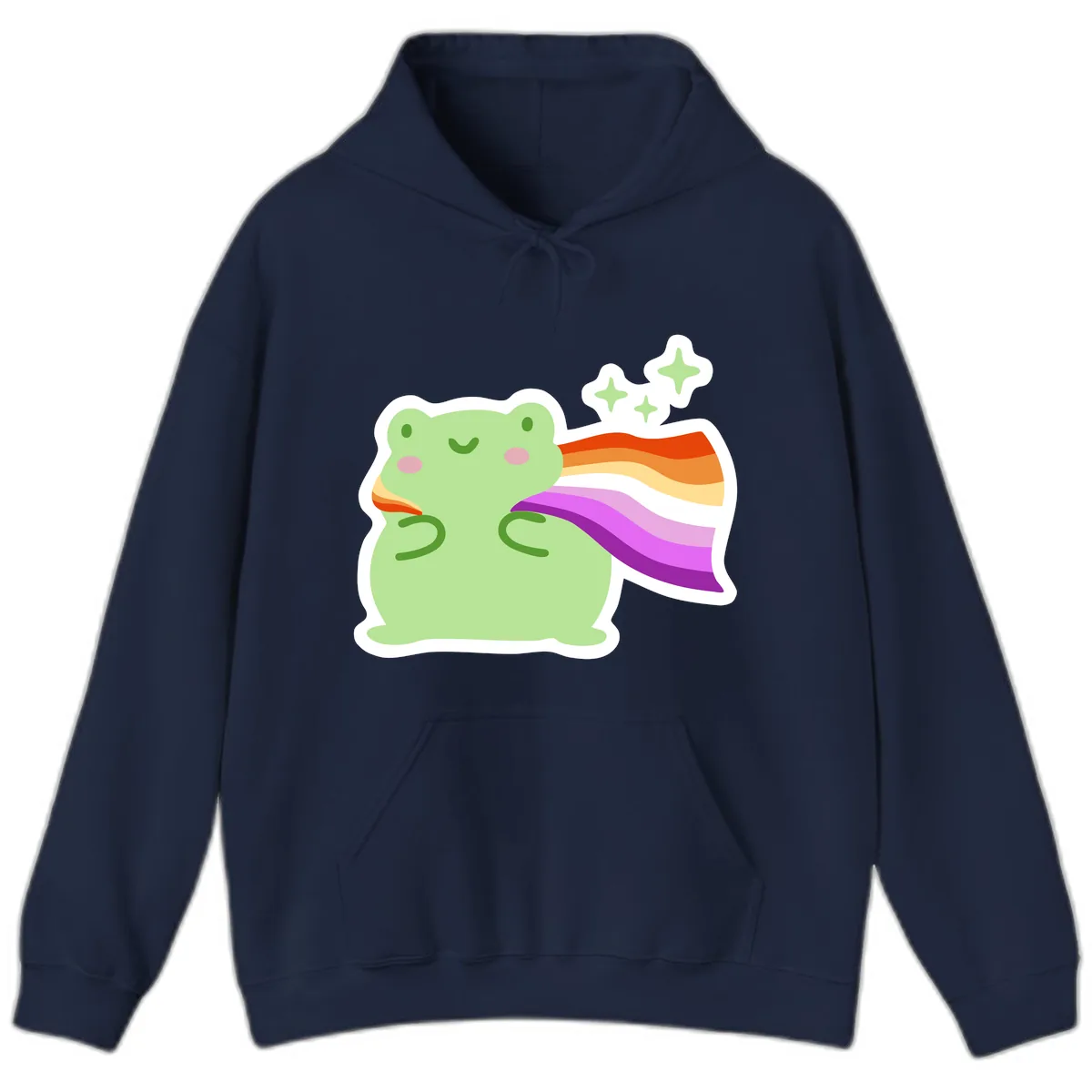 Rainbow Pride Frog With Stars Hoodie in Navy