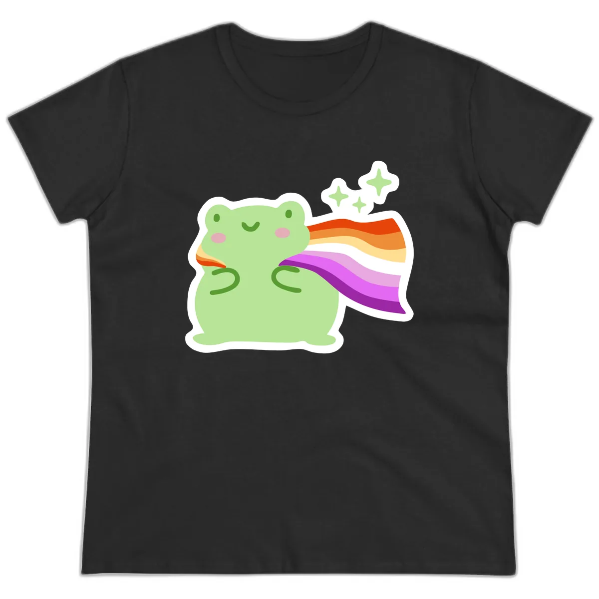 Rainbow Pride Frog With Stars Ladies Tee in Black