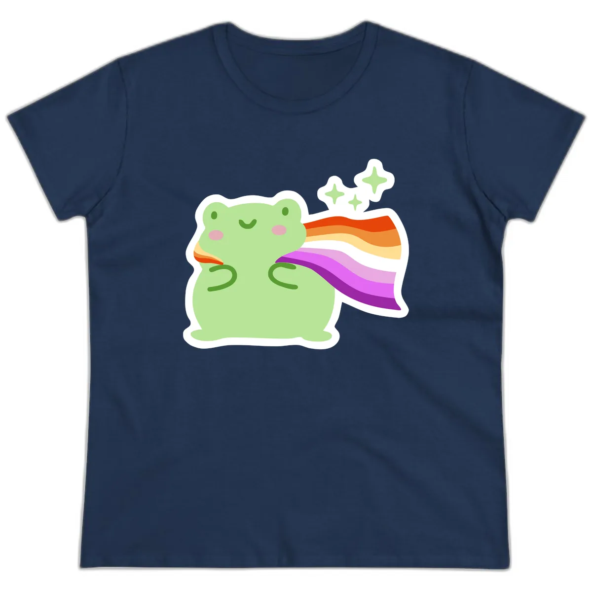 Rainbow Pride Frog With Stars Ladies Tee in Navy