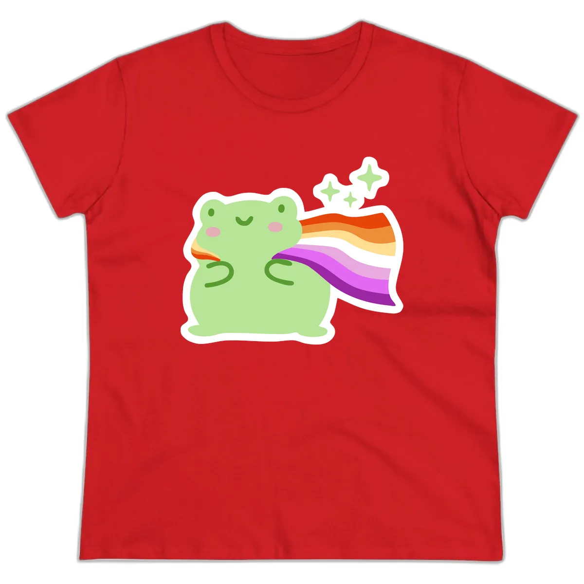 Rainbow Pride Frog With Stars Ladies Tee in Red
