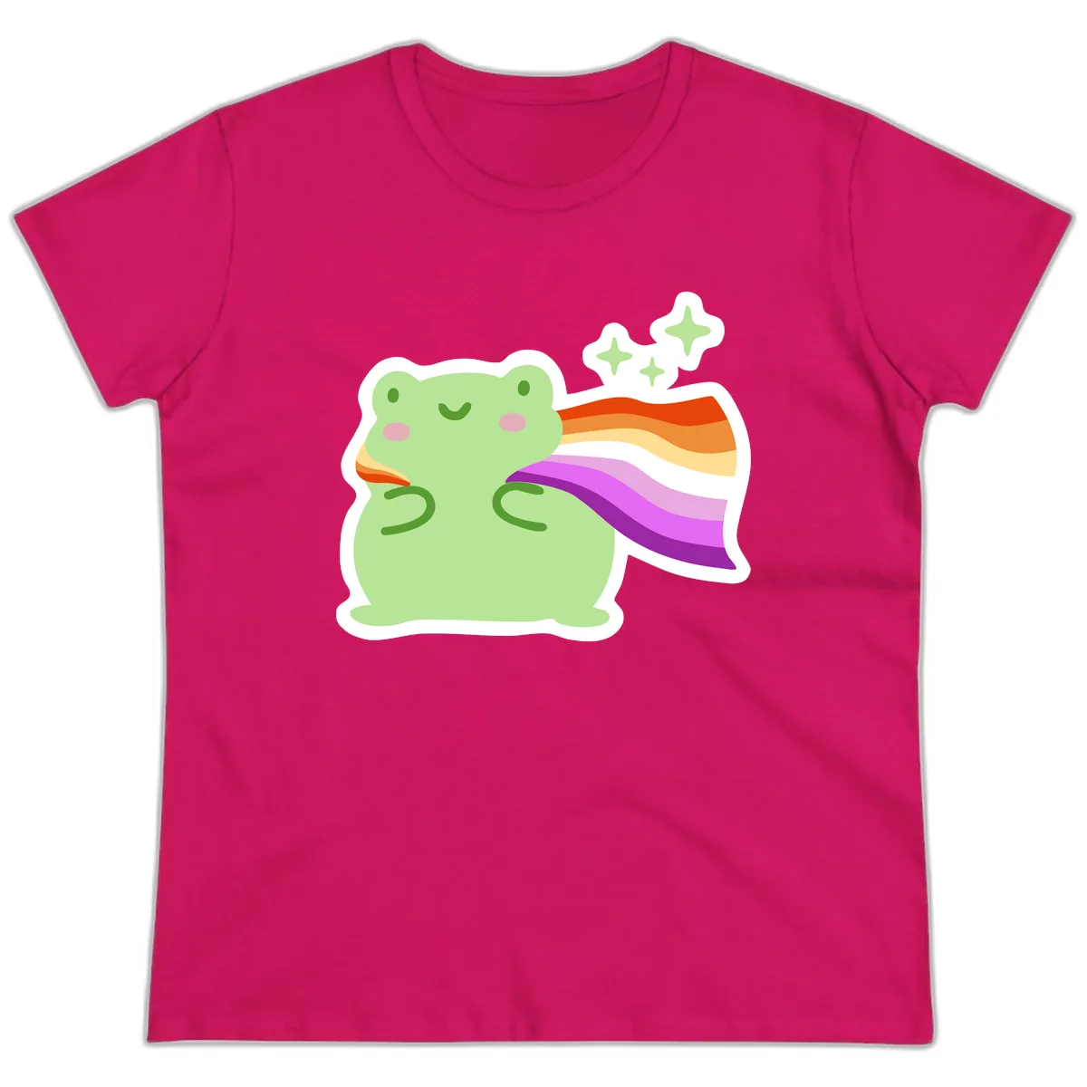 Rainbow Pride Frog With Stars Ladies Tee in Heliconia