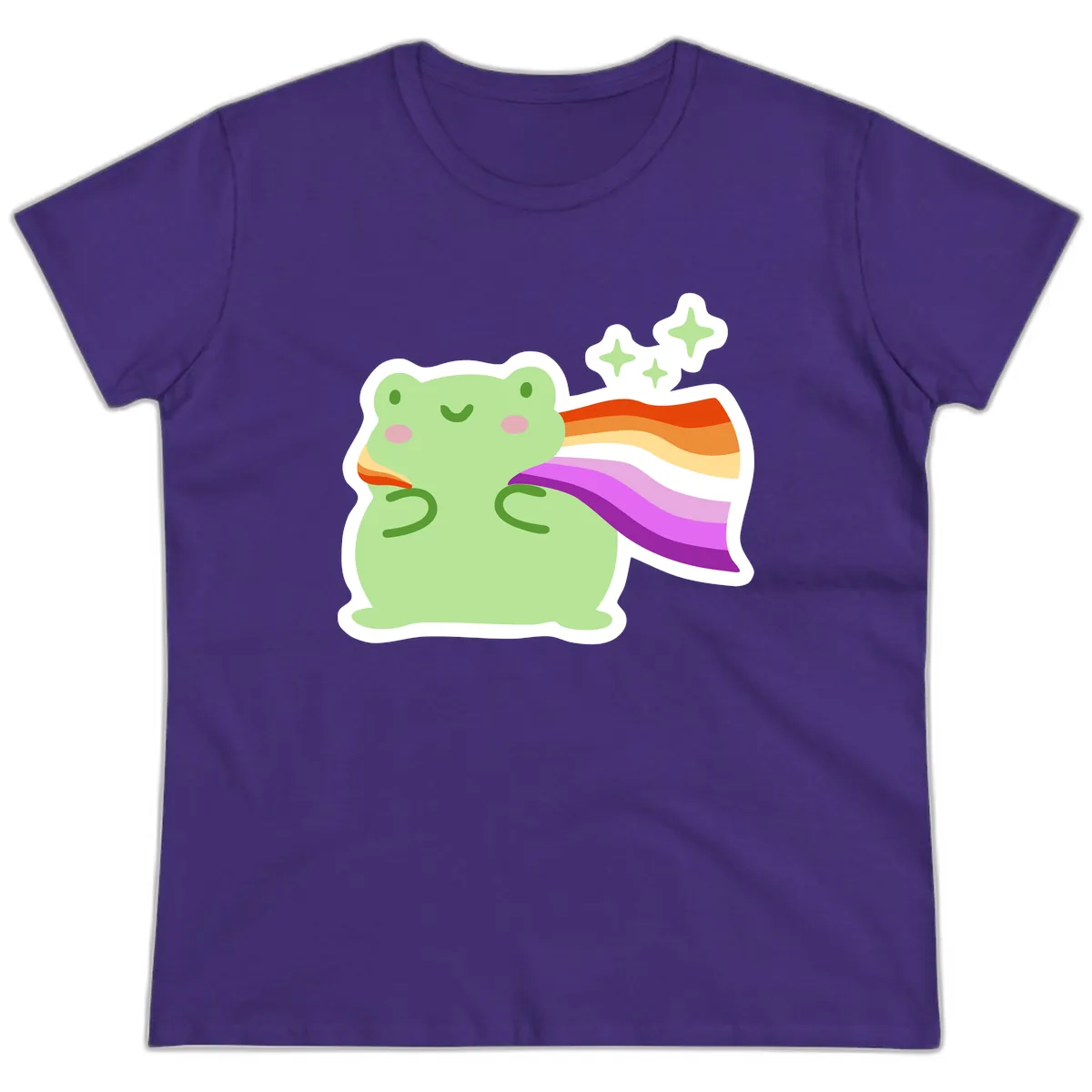Rainbow Pride Frog With Stars Ladies Tee in Purple