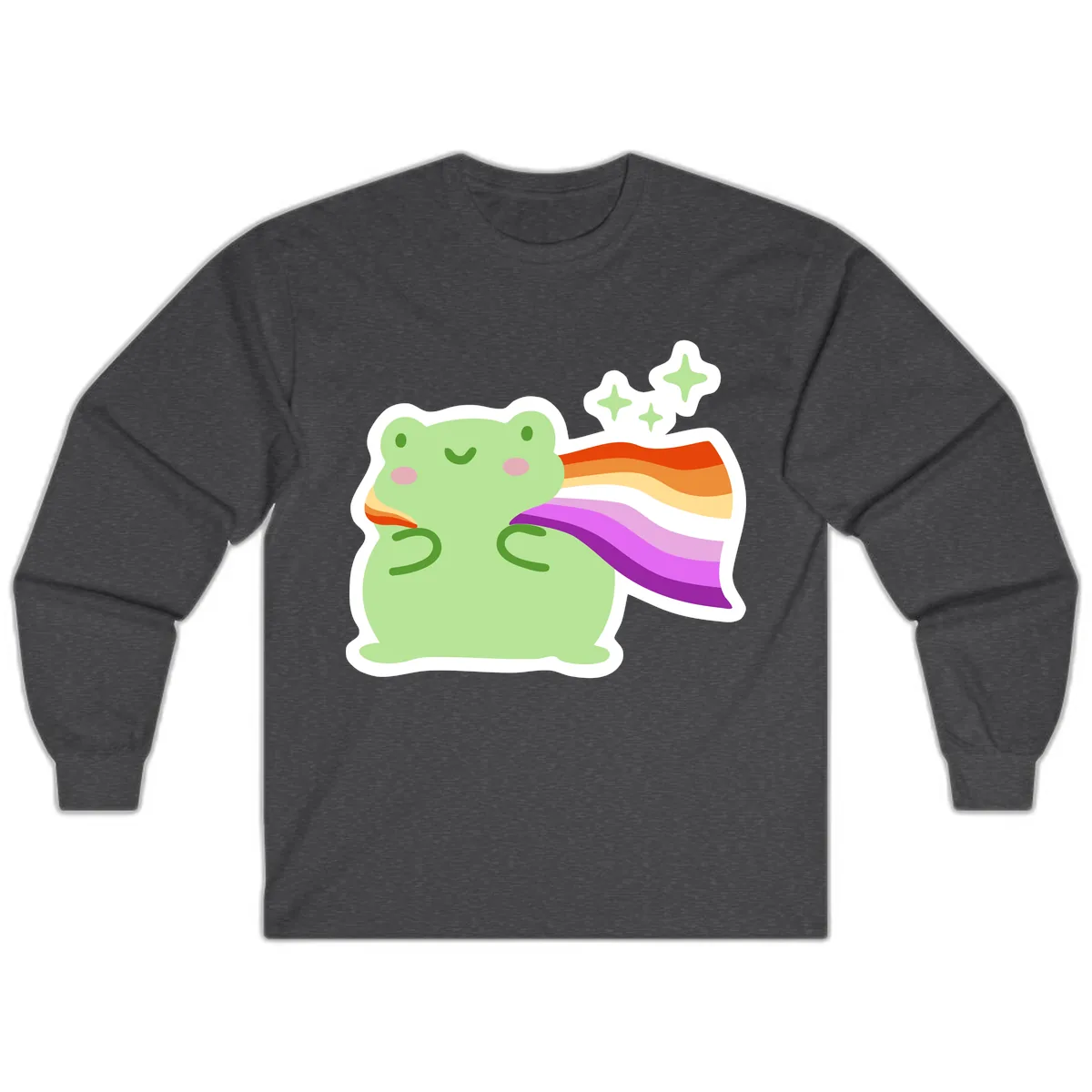Rainbow Pride Frog With Stars Long Sleeve in Dark Heather