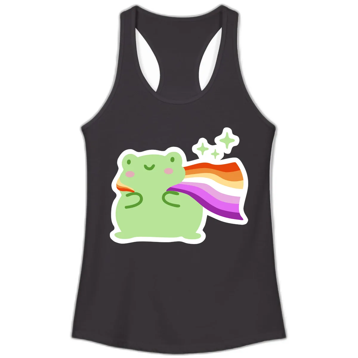 Rainbow Pride Frog With Stars Ladies Tank in Black