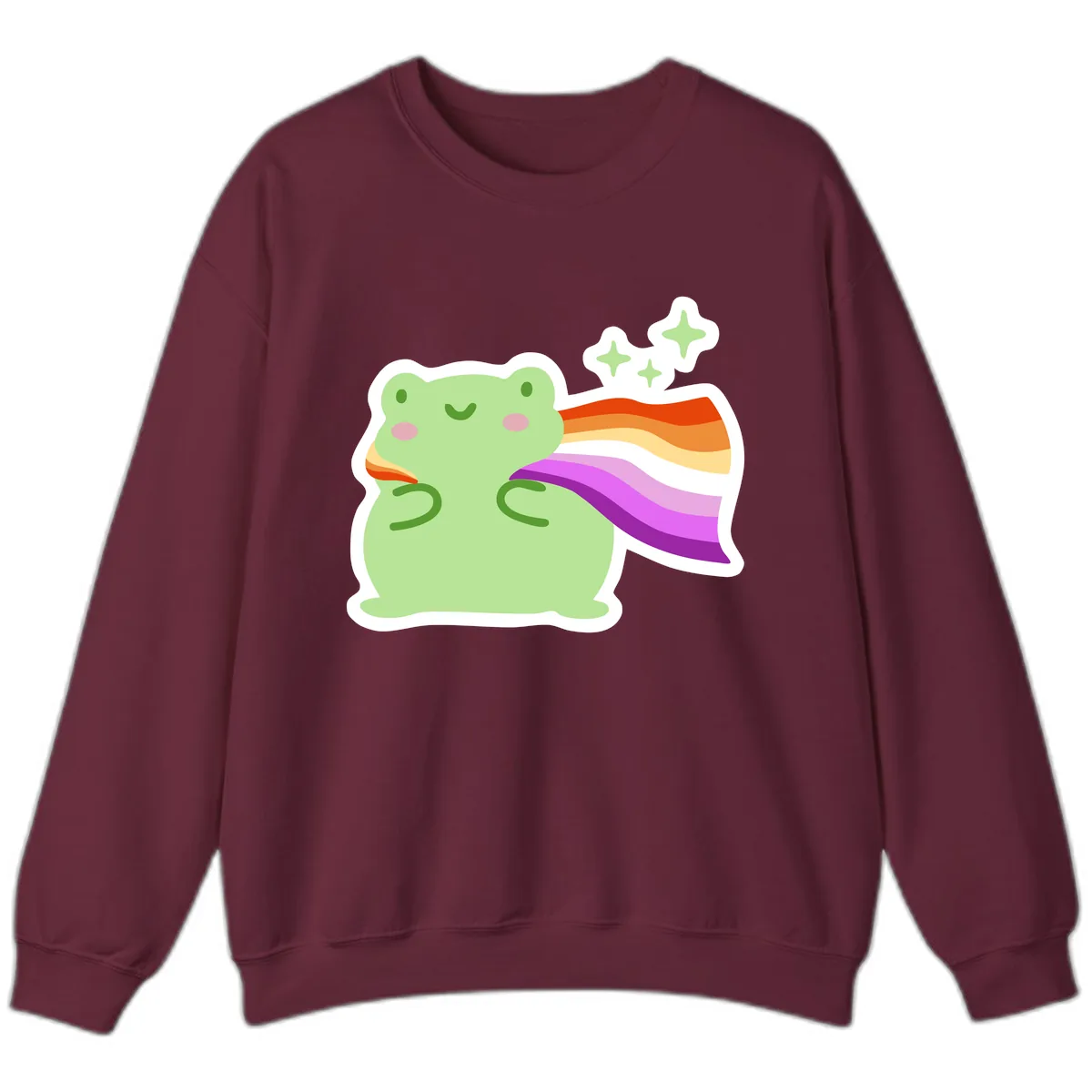 Rainbow Pride Frog With Stars Sweatshirt in Maroon