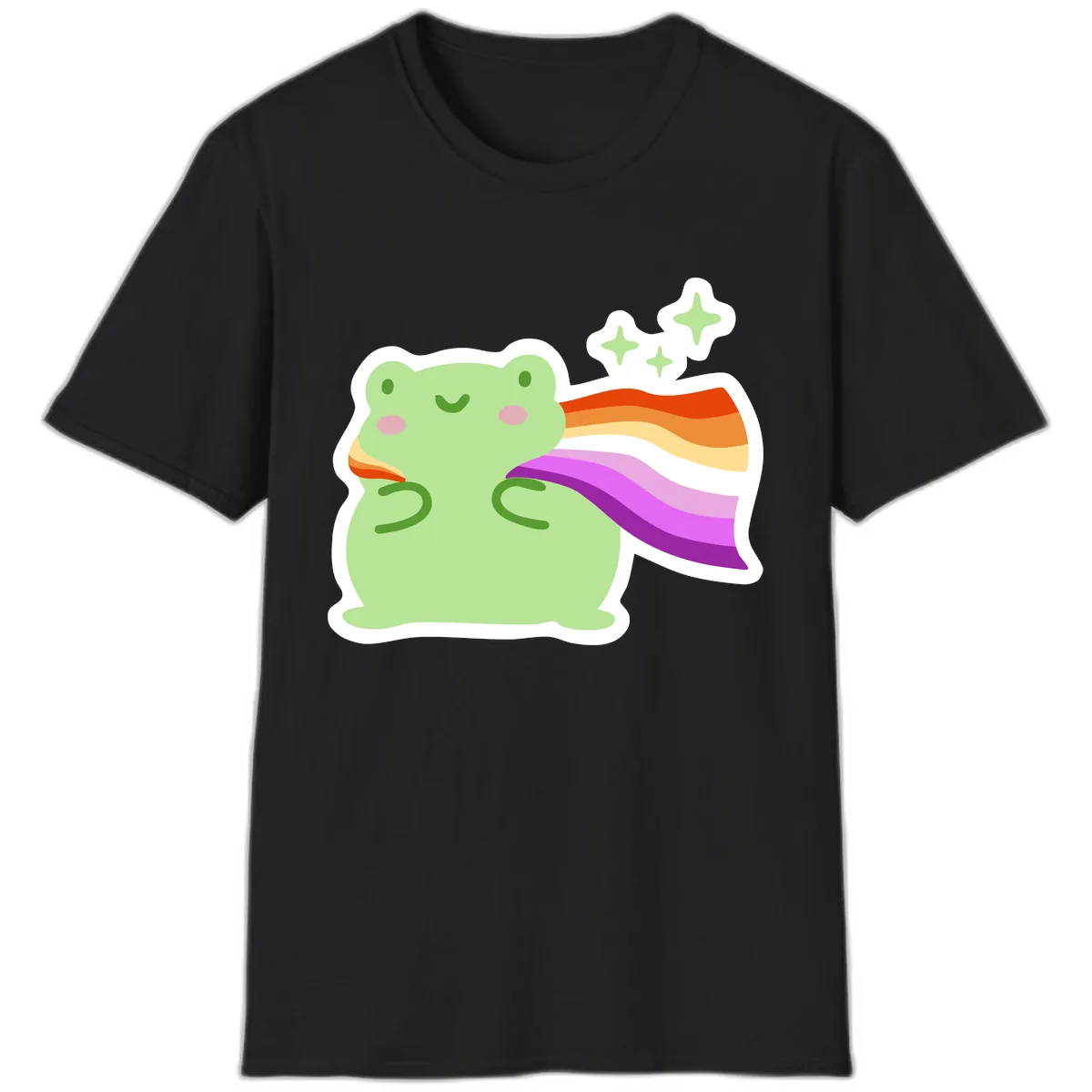 Rainbow Pride Frog With Stars T-Shirt in Black