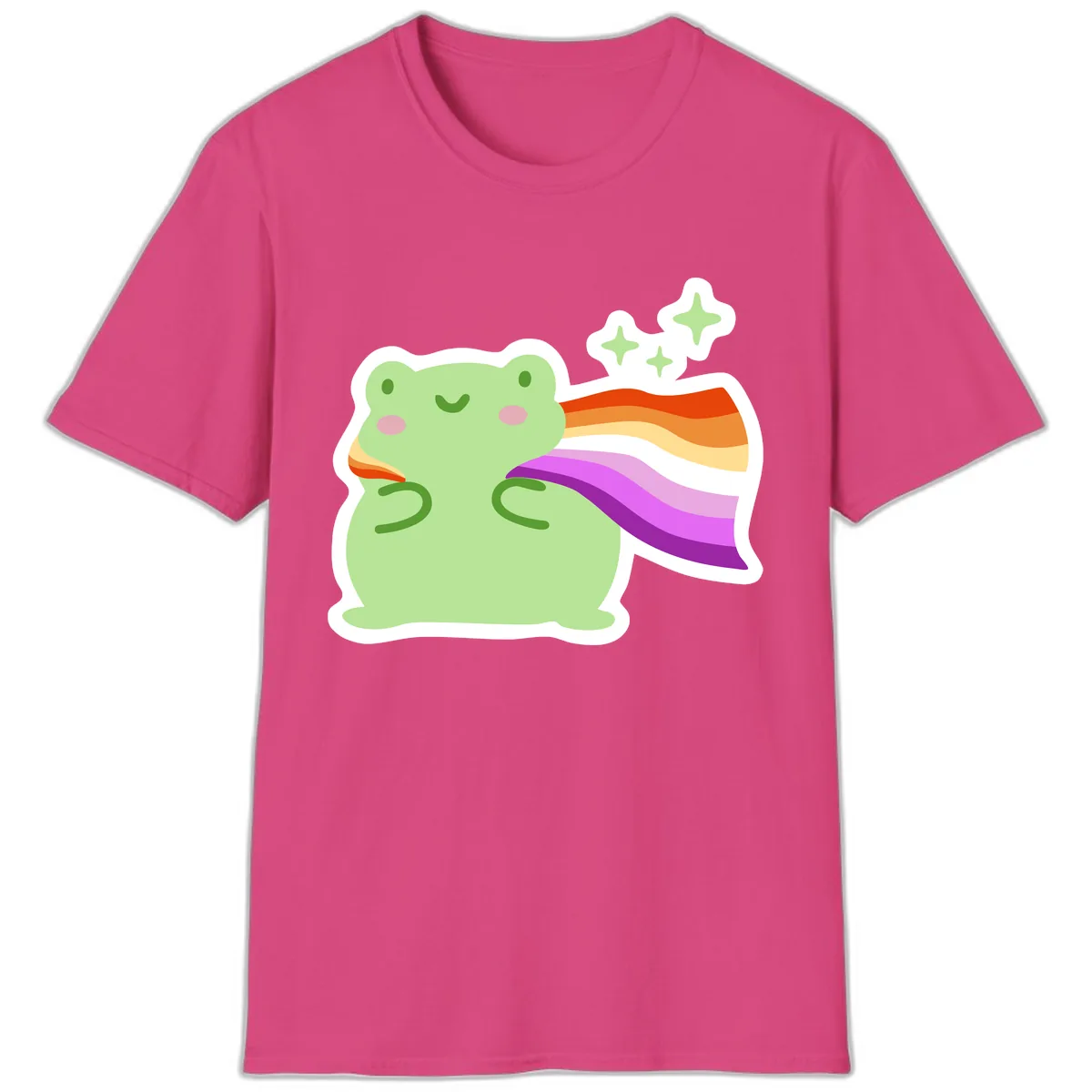 Rainbow Pride Frog With Stars T-Shirt in Heliconia