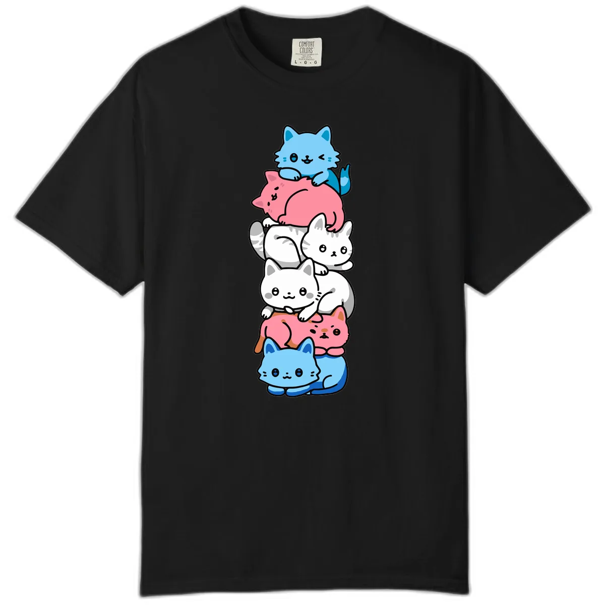 Stacked Kawaii Cats Rainbow Pride Comfort Color in Black