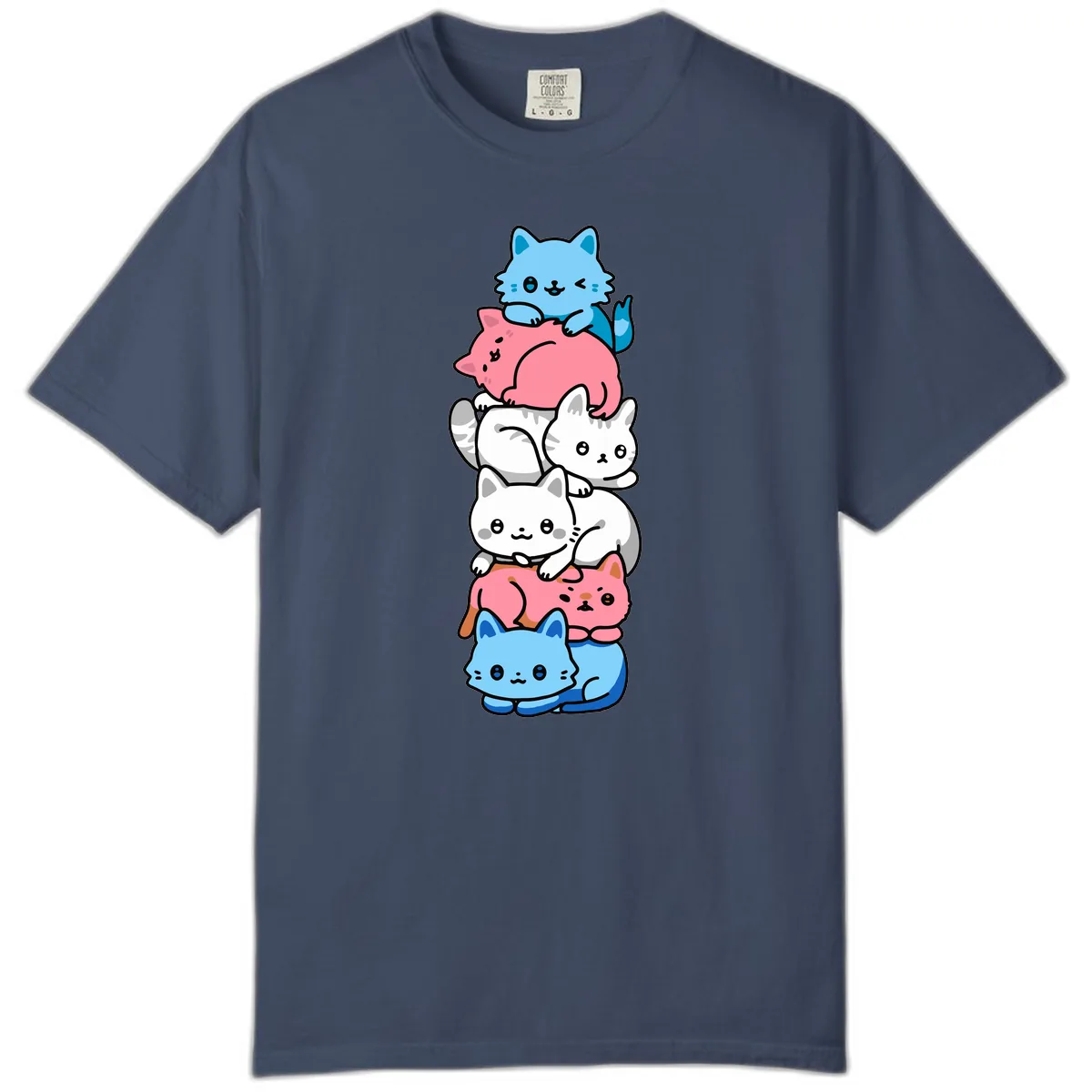 Stacked Kawaii Cats Rainbow Pride Comfort Color in Midnight