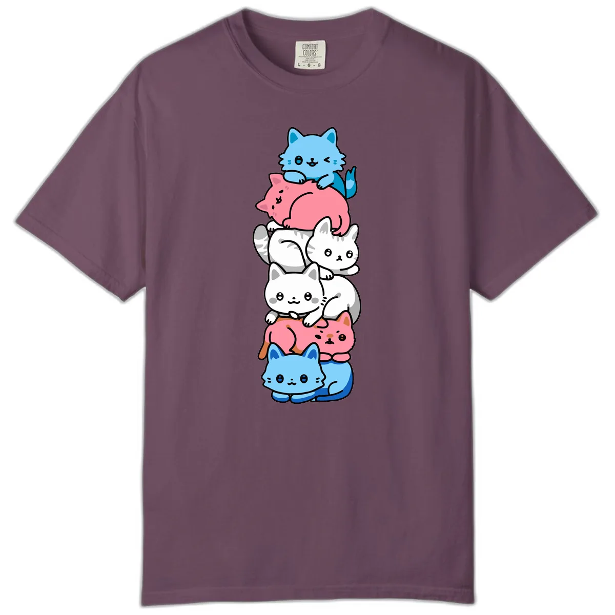 Stacked Kawaii Cats Rainbow Pride Comfort Color in Berry