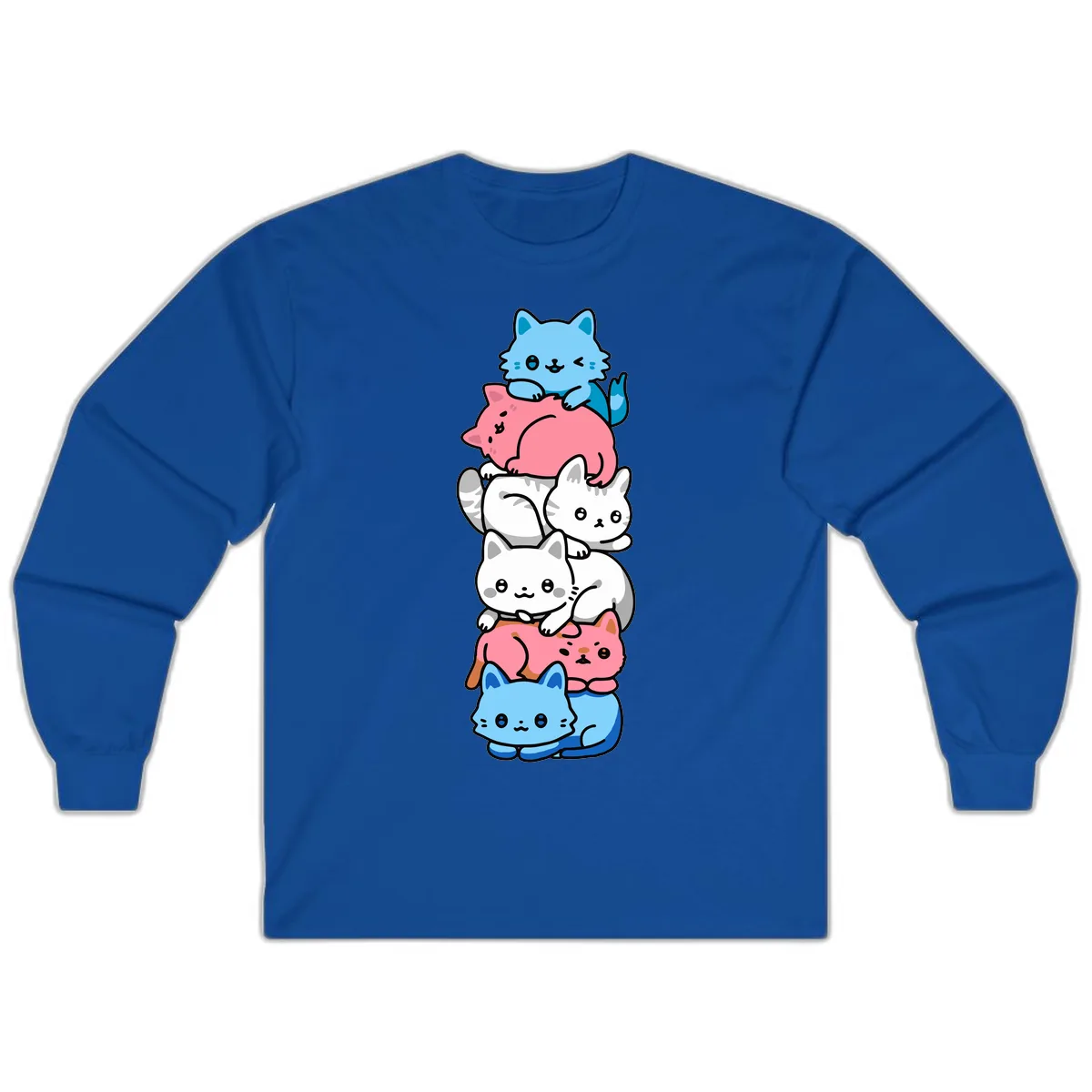 Stacked Kawaii Cats Rainbow Pride Long Sleeve in Royal