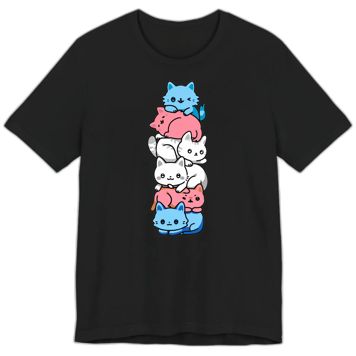 Stacked Kawaii Cats Rainbow Pride Premium T-Shirt in Black
