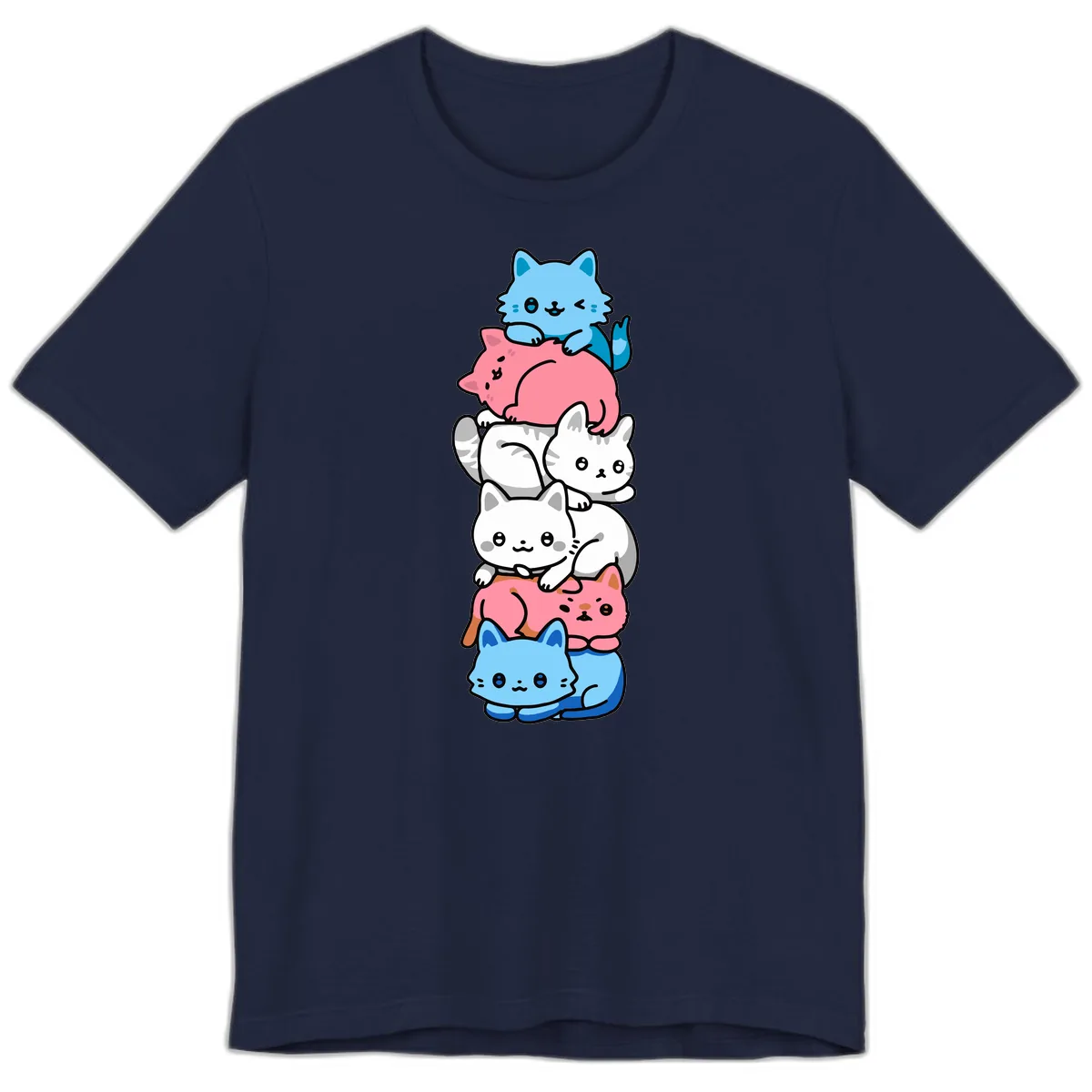 Stacked Kawaii Cats Rainbow Pride Premium T-Shirt in Navy