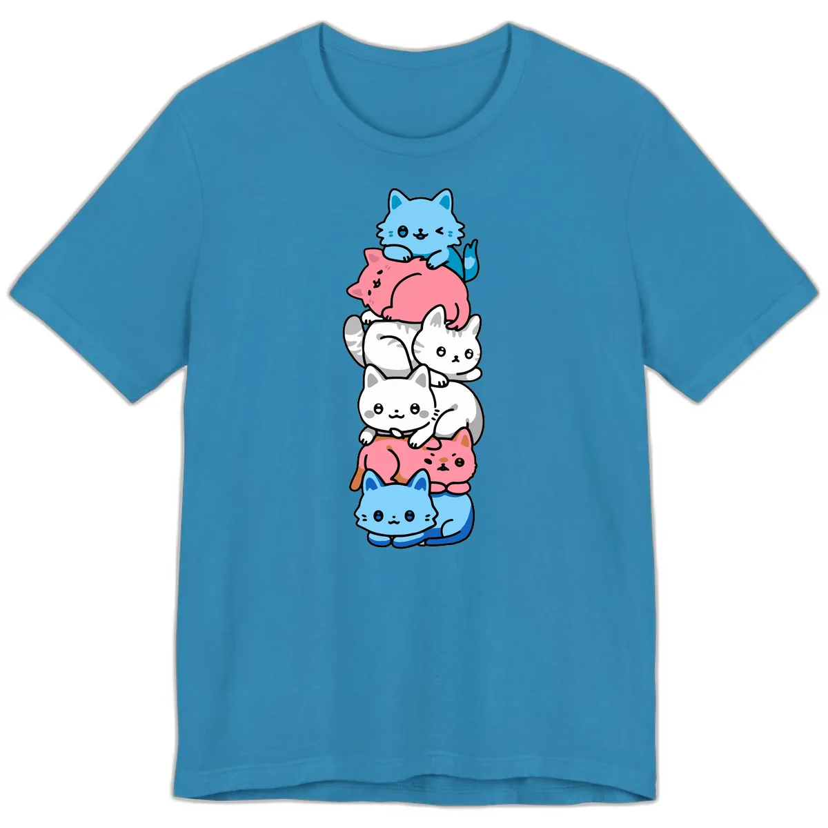 Stacked Kawaii Cats Rainbow Pride Premium T-Shirt in Aqua