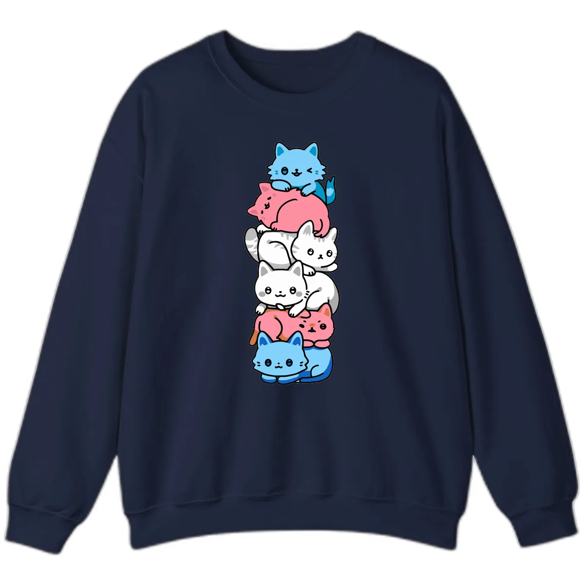 Stacked Kawaii Cats Rainbow Pride Sweatshirt in Navy