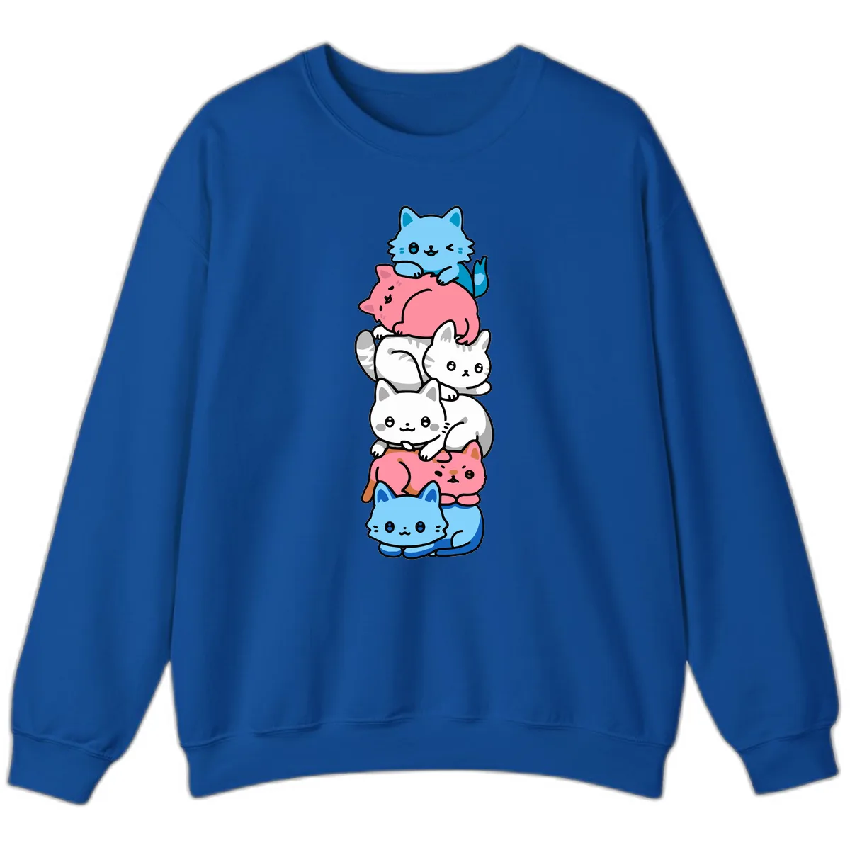 Stacked Kawaii Cats Rainbow Pride Sweatshirt in Royal