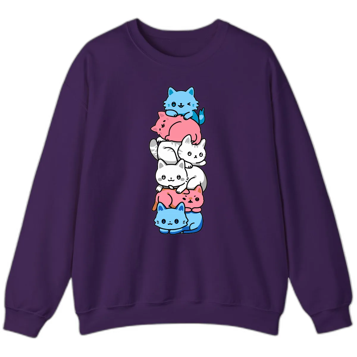 Stacked Kawaii Cats Rainbow Pride Sweatshirt in Purple