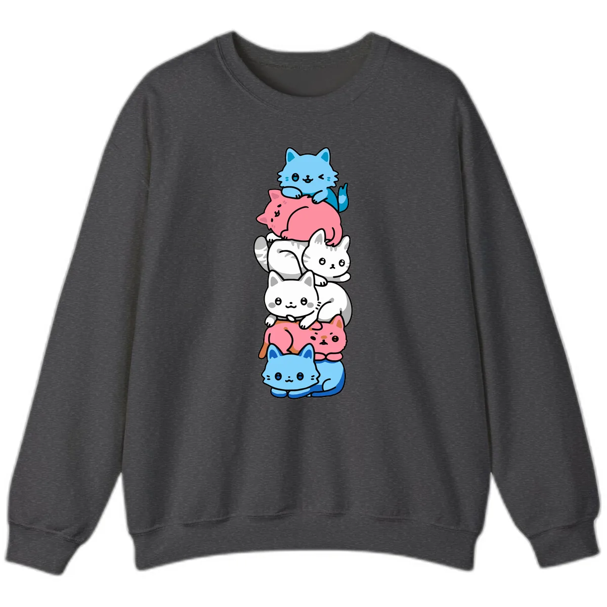 Stacked Kawaii Cats Rainbow Pride Sweatshirt in Dark Heather