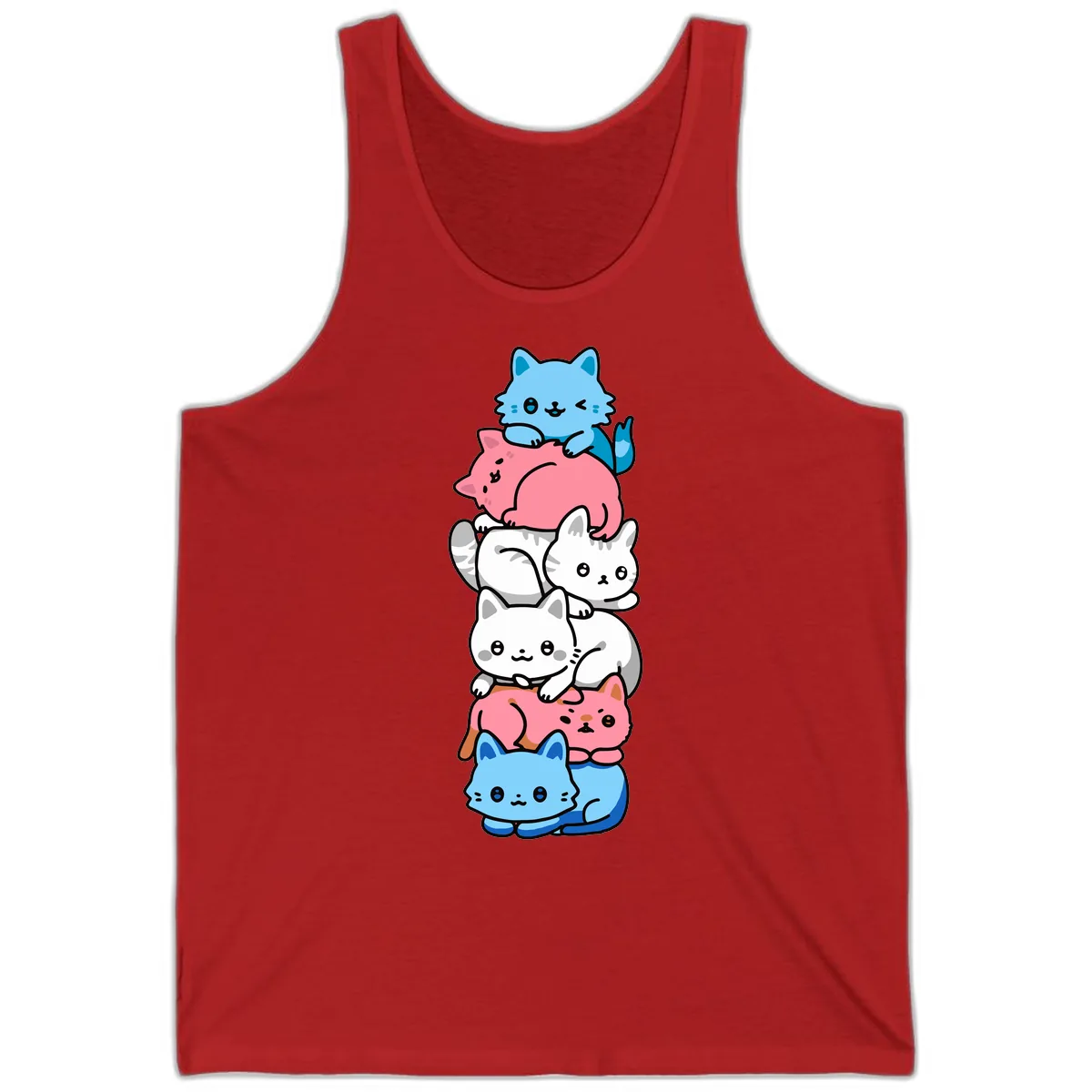 Stacked Kawaii Cats Rainbow Pride Tank in Red