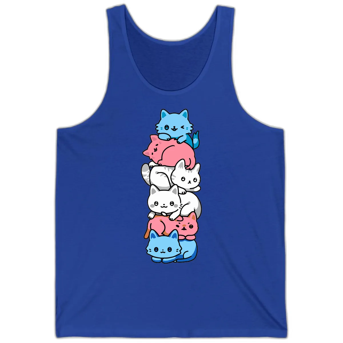 Stacked Kawaii Cats Rainbow Pride Tank in True Royal