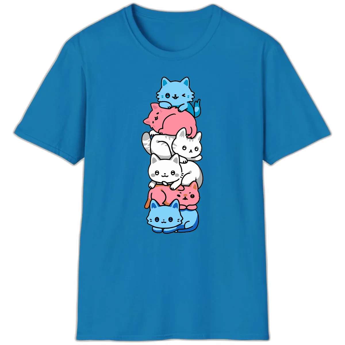 Stacked Kawaii Cats Rainbow Pride T-Shirt in Sapphire